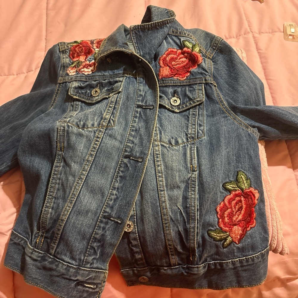 Embroidered Denim Jacket with Floral Accents